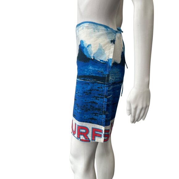 CHANEL 2002 VINTAGE Surf Blue White Sarong Wrap Tie Skirt one size - Picture 6 of 7